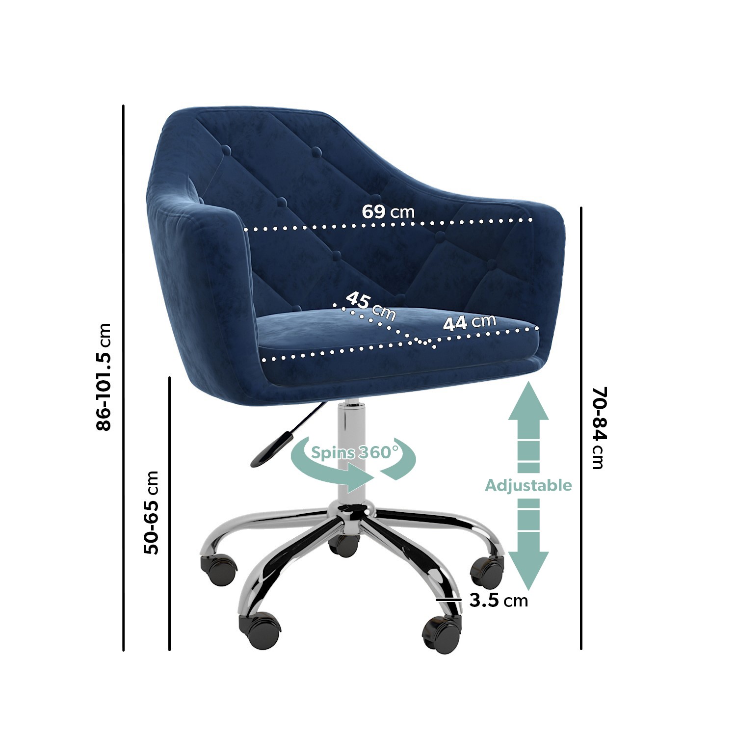 Read more about Navy velvet button back office chair with arms marley